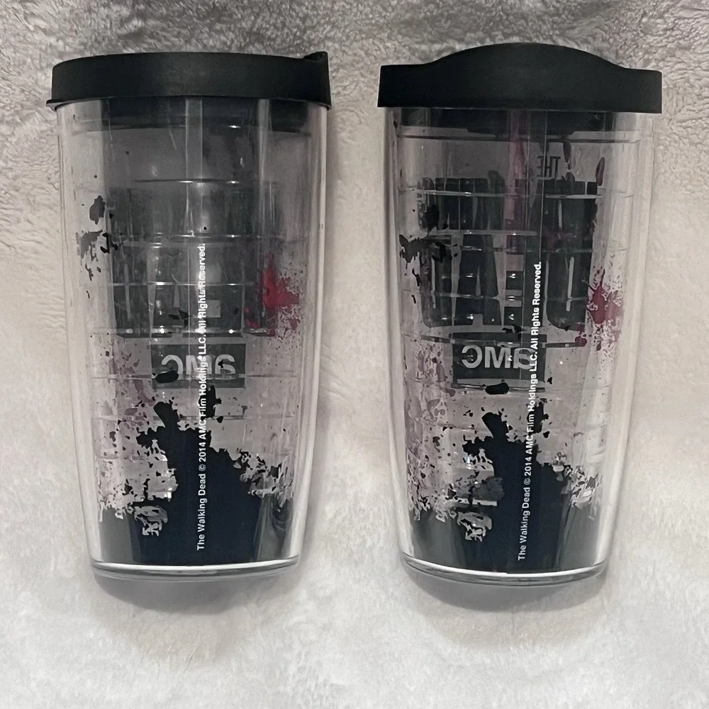 Tervis Tumbler RARE The Walking Dead 16oz Insulated Cup &‎ Lid 2014 EC Lot Of 2
